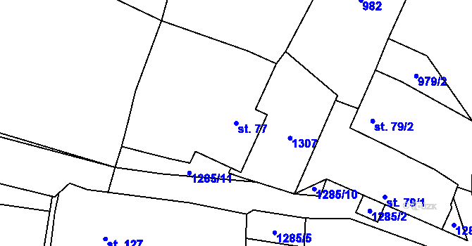 Parcela st. 77 v KÚ Střelské Hoštice, Katastrální mapa