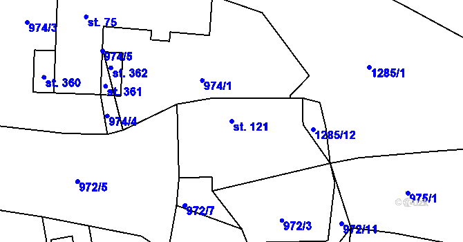 Parcela st. 121 v KÚ Střelské Hoštice, Katastrální mapa