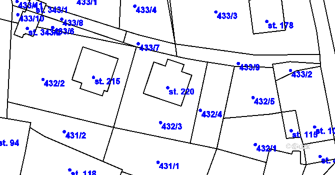 Parcela st. 220 v KÚ Střelské Hoštice, Katastrální mapa