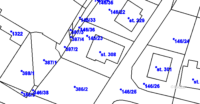 Parcela st. 308 v KÚ Střelské Hoštice, Katastrální mapa