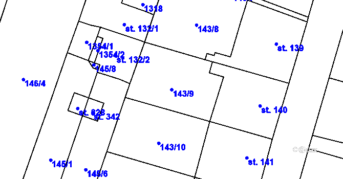 Parcela st. 143/9 v KÚ Střelské Hoštice, Katastrální mapa