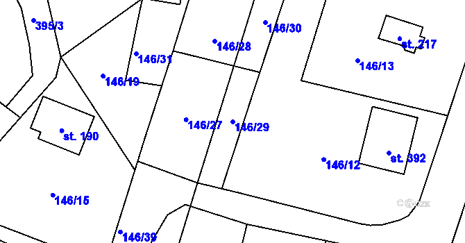 Parcela st. 146/29 v KÚ Střelské Hoštice, Katastrální mapa