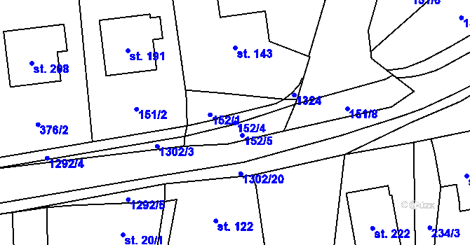 Parcela st. 152/4 v KÚ Střelské Hoštice, Katastrální mapa