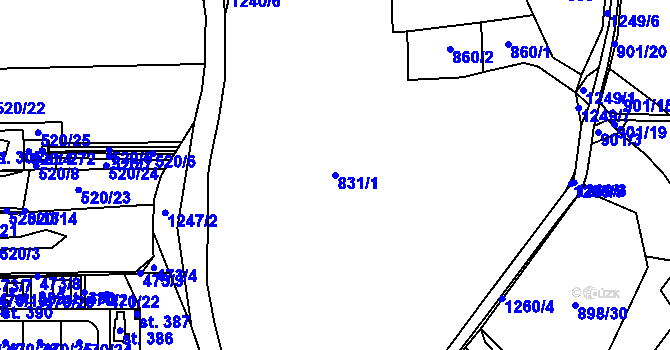 Parcela st. 831/1 v KÚ Střelské Hoštice, Katastrální mapa