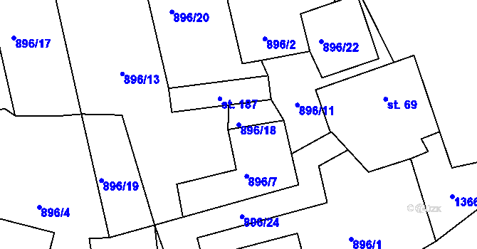 Parcela st. 896/18 v KÚ Střelské Hoštice, Katastrální mapa