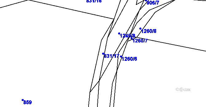 Parcela st. 831/17 v KÚ Střelské Hoštice, Katastrální mapa
