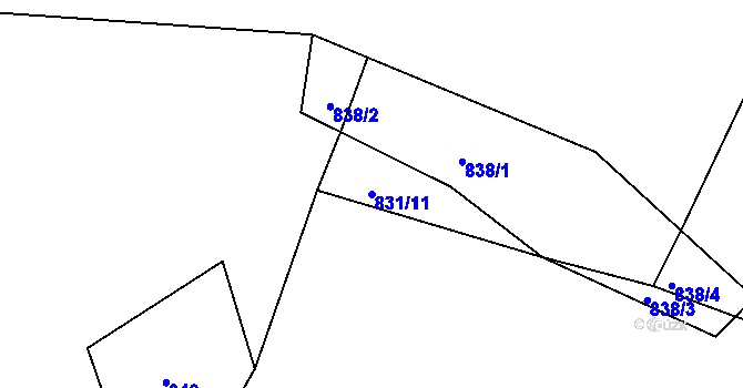 Parcela st. 831/11 v KÚ Střelské Hoštice, Katastrální mapa