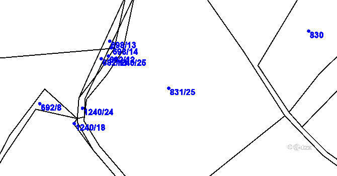 Parcela st. 831/25 v KÚ Střelské Hoštice, Katastrální mapa