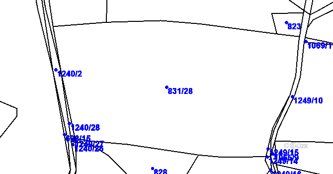 Parcela st. 831/28 v KÚ Střelské Hoštice, Katastrální mapa