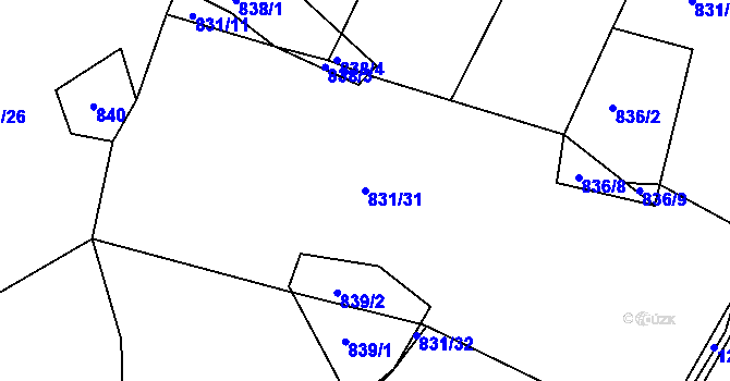 Parcela st. 831/31 v KÚ Střelské Hoštice, Katastrální mapa