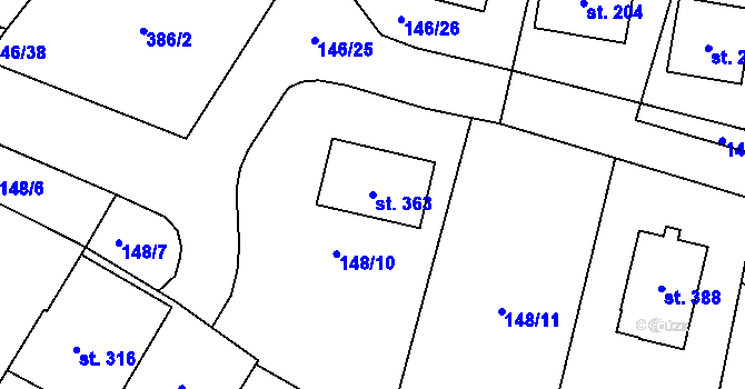 Parcela st. 363 v KÚ Střelské Hoštice, Katastrální mapa