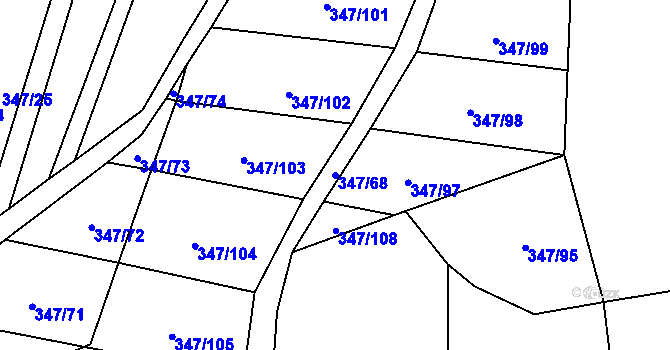 Parcela st. 347/68 v KÚ Střemeníčko, Katastrální mapa