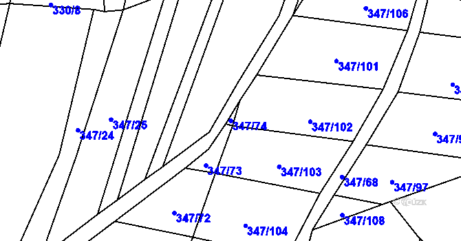 Parcela st. 347/74 v KÚ Střemeníčko, Katastrální mapa