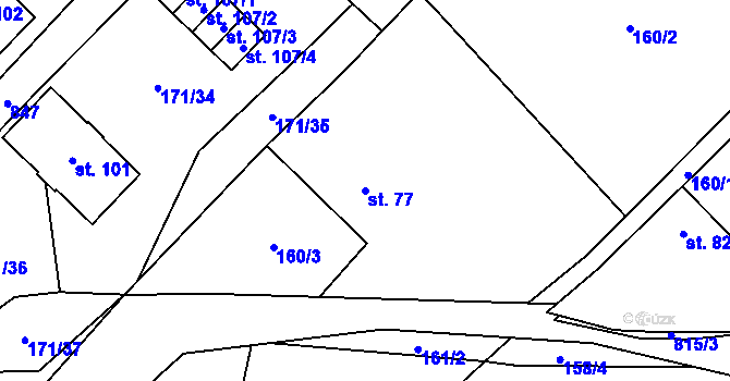 Parcela st. 77 v KÚ Střemy, Katastrální mapa