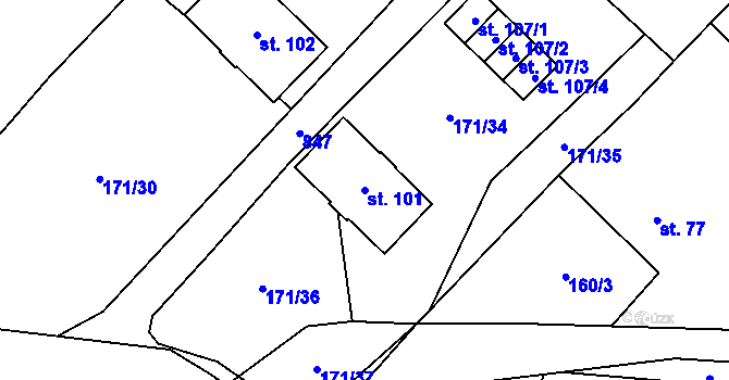 Parcela st. 101 v KÚ Střemy, Katastrální mapa