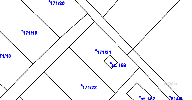 Parcela st. 171/21 v KÚ Střemy, Katastrální mapa