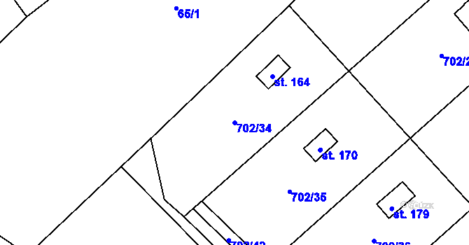 Parcela st. 702/34 v KÚ Střemy, Katastrální mapa