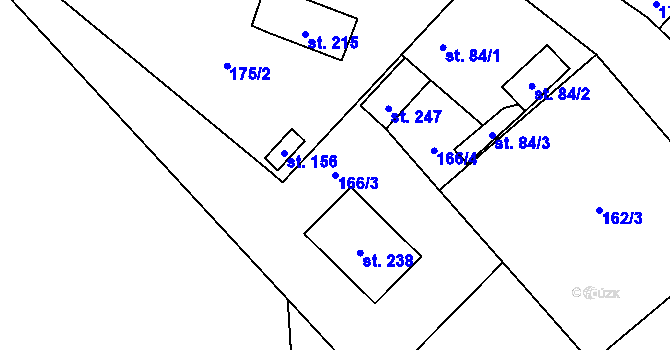 Parcela st. 166/3 v KÚ Střemy, Katastrální mapa
