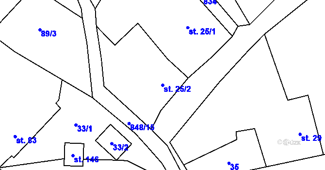 Parcela st. 25/2 v KÚ Střevač, Katastrální mapa