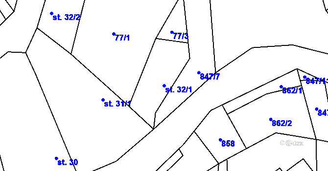 Parcela st. 32/1 v KÚ Střevač, Katastrální mapa