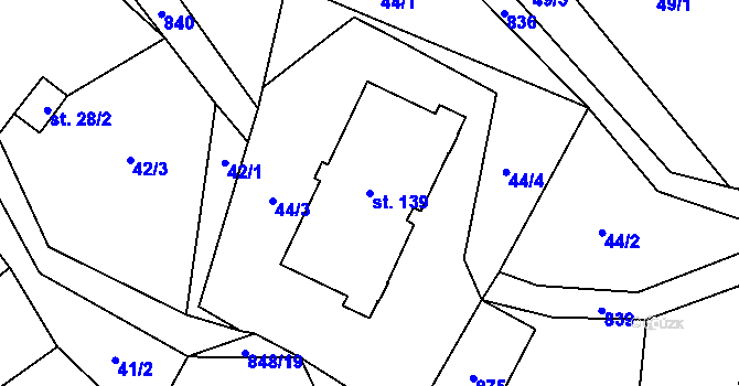Parcela st. 139 v KÚ Střevač, Katastrální mapa