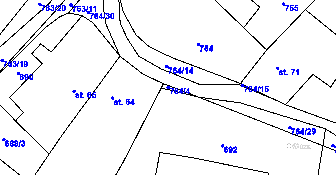 Parcela st. 764/4 v KÚ Střevač, Katastrální mapa