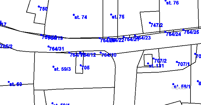 Parcela st. 764/10 v KÚ Střevač, Katastrální mapa