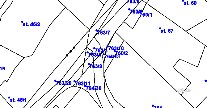 Parcela st. 764/13 v KÚ Střevač, Katastrální mapa