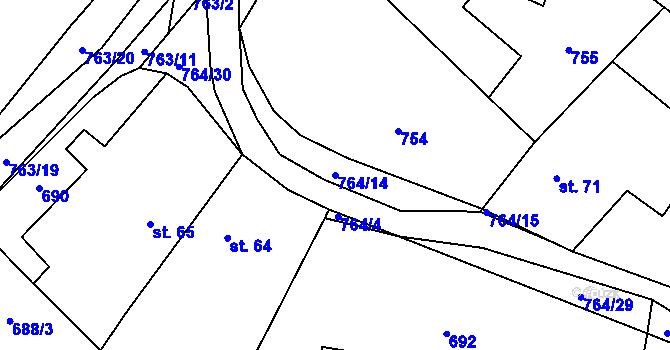 Parcela st. 764/14 v KÚ Střevač, Katastrální mapa