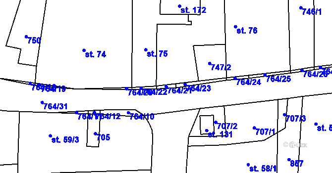 Parcela st. 764/21 v KÚ Střevač, Katastrální mapa