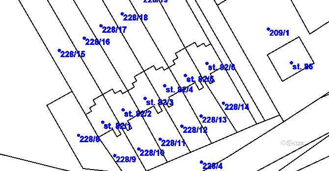 Parcela st. 82/4 v KÚ Střezetice, Katastrální mapa