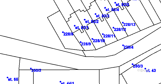 Parcela st. 228/9 v KÚ Střezetice, Katastrální mapa