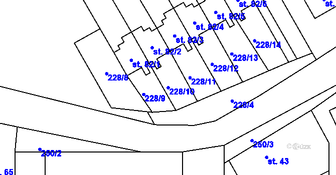Parcela st. 228/10 v KÚ Střezetice, Katastrální mapa