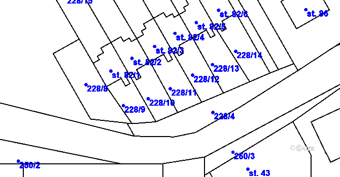 Parcela st. 228/11 v KÚ Střezetice, Katastrální mapa