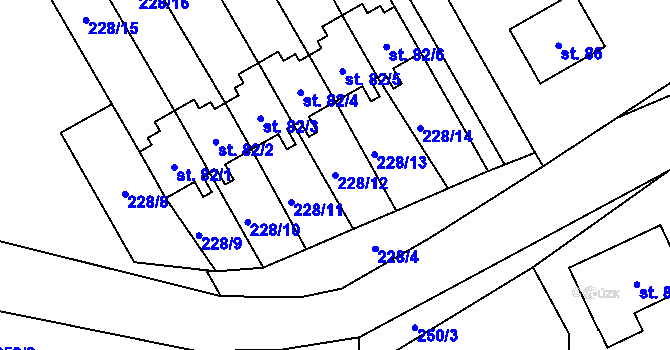 Parcela st. 228/12 v KÚ Střezetice, Katastrální mapa
