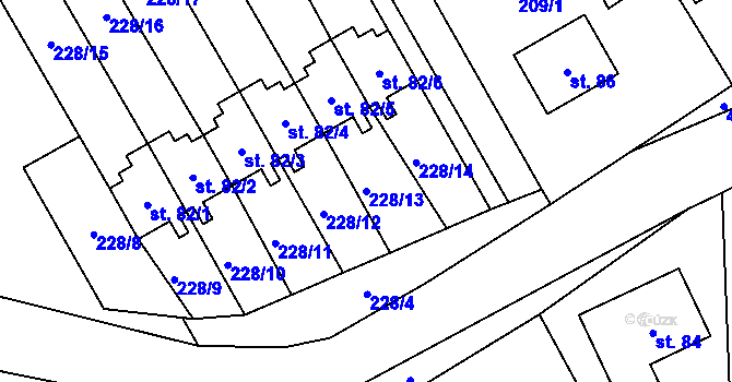 Parcela st. 228/13 v KÚ Střezetice, Katastrální mapa