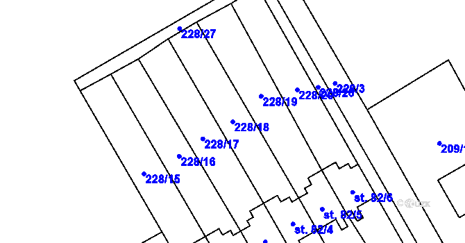 Parcela st. 228/18 v KÚ Střezetice, Katastrální mapa