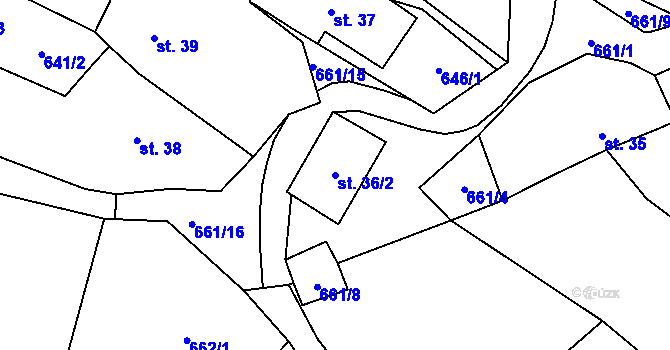Parcela st. 36/2 v KÚ Střeziměř, Katastrální mapa
