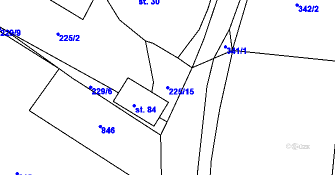 Parcela st. 225/15 v KÚ Střeziměř, Katastrální mapa