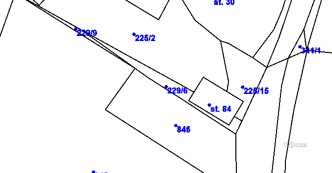 Parcela st. 229/6 v KÚ Střeziměř, Katastrální mapa