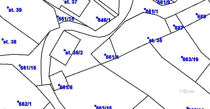 Parcela st. 661/4 v KÚ Střeziměř, Katastrální mapa