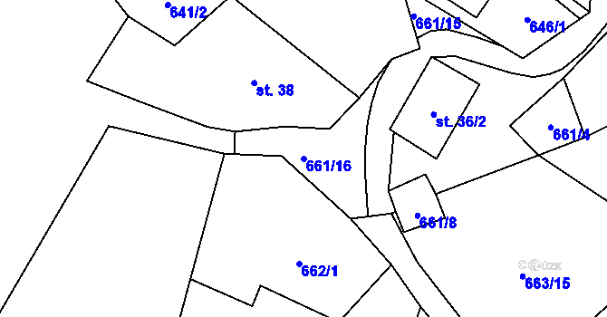 Parcela st. 661/16 v KÚ Střeziměř, Katastrální mapa