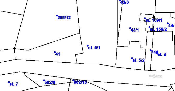 Parcela st. 5/1 v KÚ Střezimíř, Katastrální mapa