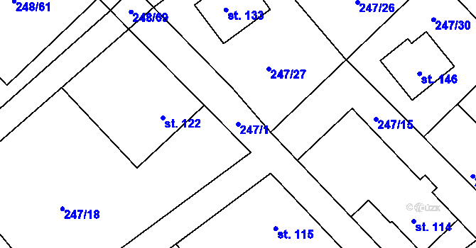 Parcela st. 247/1 v KÚ Střezimíř, Katastrální mapa