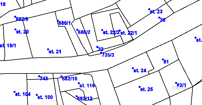 Parcela st. 735/3 v KÚ Střezimíř, Katastrální mapa