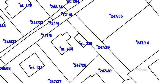 Parcela st. 230 v KÚ Střezimíř, Katastrální mapa