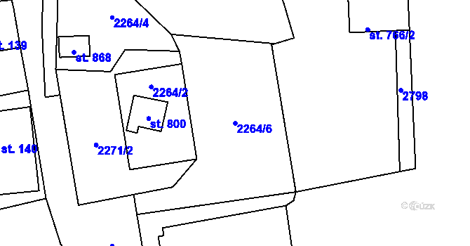 Parcela st. 2264/6 v KÚ Stříbrná, Katastrální mapa