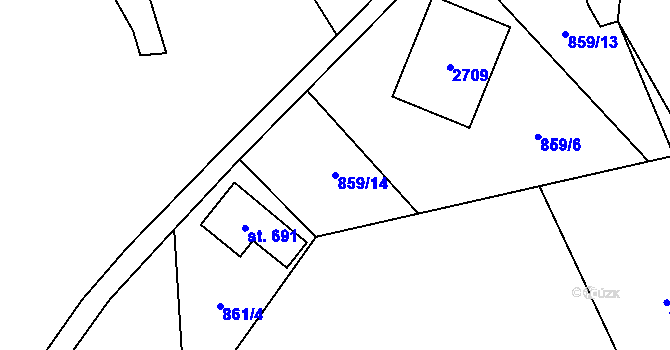 Parcela st. 859/14 v KÚ Stříbrná, Katastrální mapa