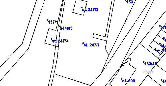 Parcela st. 247/1 v KÚ Stříbrná, Katastrální mapa