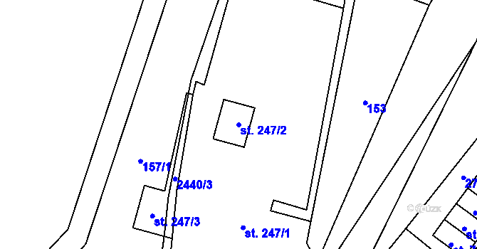 Parcela st. 247/2 v KÚ Stříbrná, Katastrální mapa